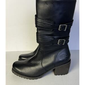 Harley-Davidson Women's Size 9.5 Side-Zip Up Black Leather Biker Boots #84553